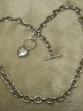 Vintage Chunky Sterling Silver Heart Necklace